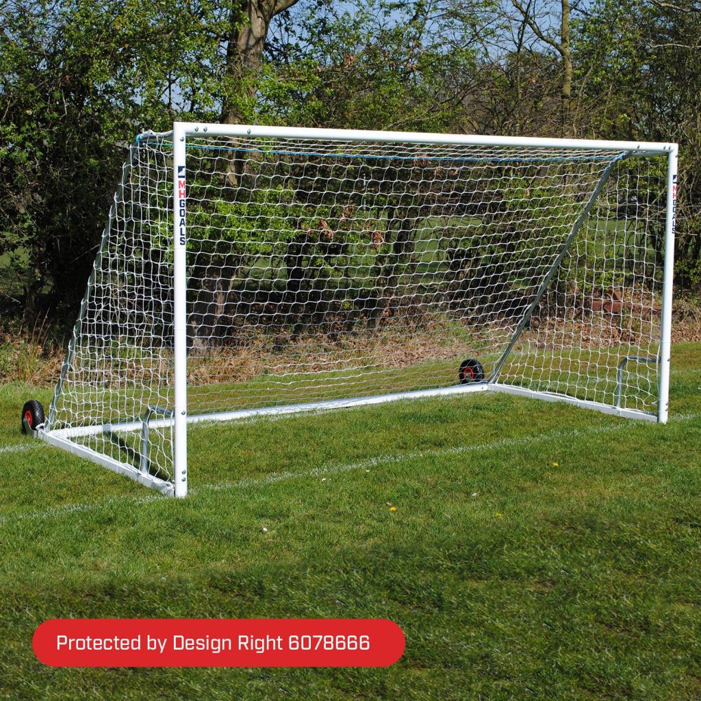 Heavy Duty Wheeled 16x7 Football Goal Package: 9v9 Freestanding Steel